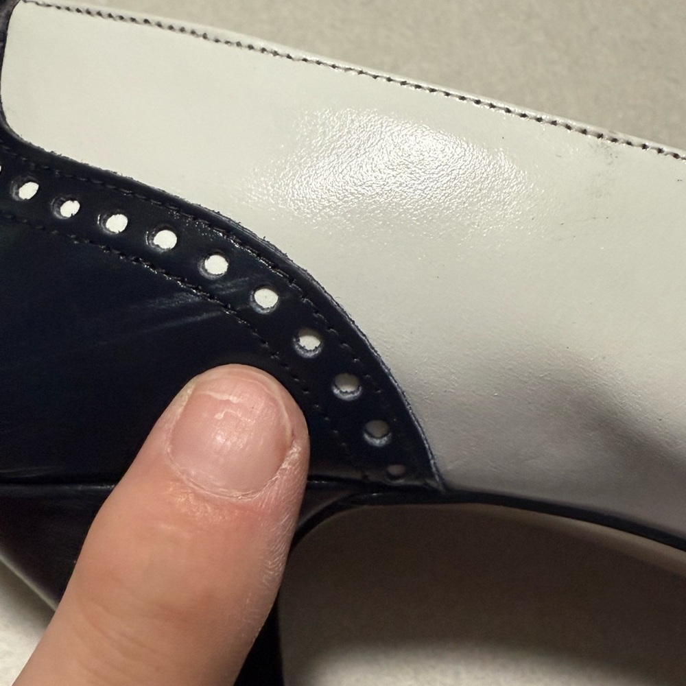 925 Collection Leather White Wing Tip Heels Sz 6.5 Swing,flapper,40’s,rockabilly - Picture 9 of 11